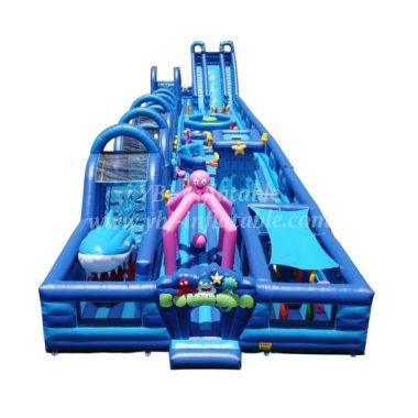 GF2-067 Undersea World Inflatable Park With Slide Shark Obstacle Courses Octopus Interactive Game