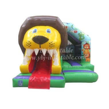H3-0467 Lion themed bounce house with slide