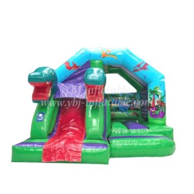 H3-0468 Dinosaur themed bounce house with slide