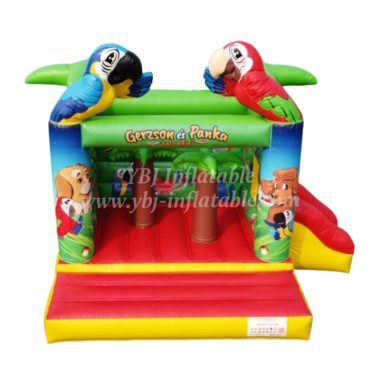 T2-005B Inflatable Combo With Slide Palm Trees Parrot Animal Theme
