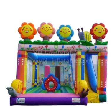 T2-3298 Smiley Flower Theme Bouncy Castle With Slide