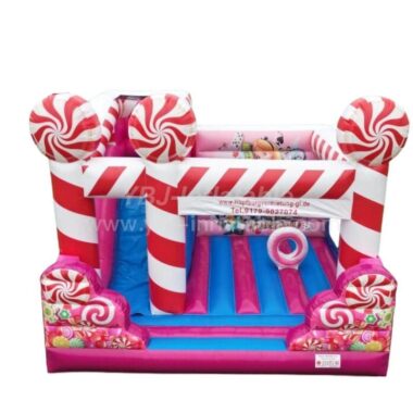 T2-3334B Sweet Candy-Themed Pink Inflatable Bounce House With Slide