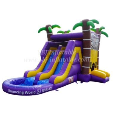 T2-3345 Paw Patrol Purple Palm Tree Water Slide Outdoor Bounce House Combo Slide