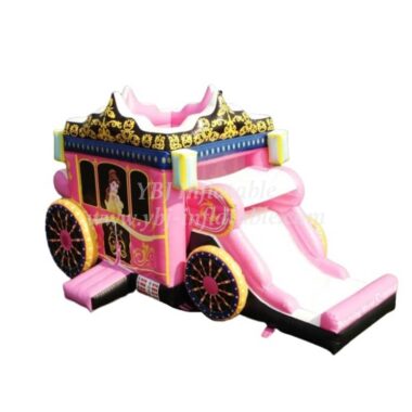 T5-672 Disney Pink Princess Carriage Combo Bouncer With Slide Party Event
