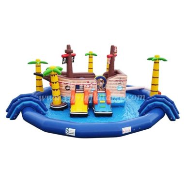 T6-607 Pirate Themed Mobile Water Park Inflatable Pool With Slides For Kids Party Events