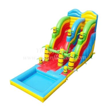T8-1410B Outdoor Tropical Inflatable Wave Water Slide With Pool