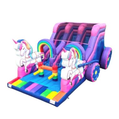 T8-4183 Rainbow Unicorn Carriage Double Inflatable Slide