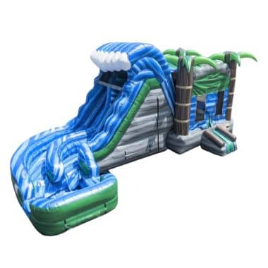 H1-2111 Coconut tree inflatable bounce house with curved slide